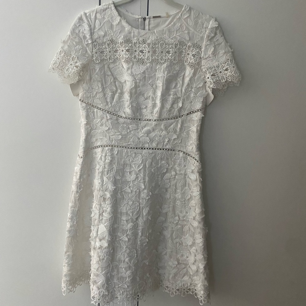 White floral appliqué mini dress